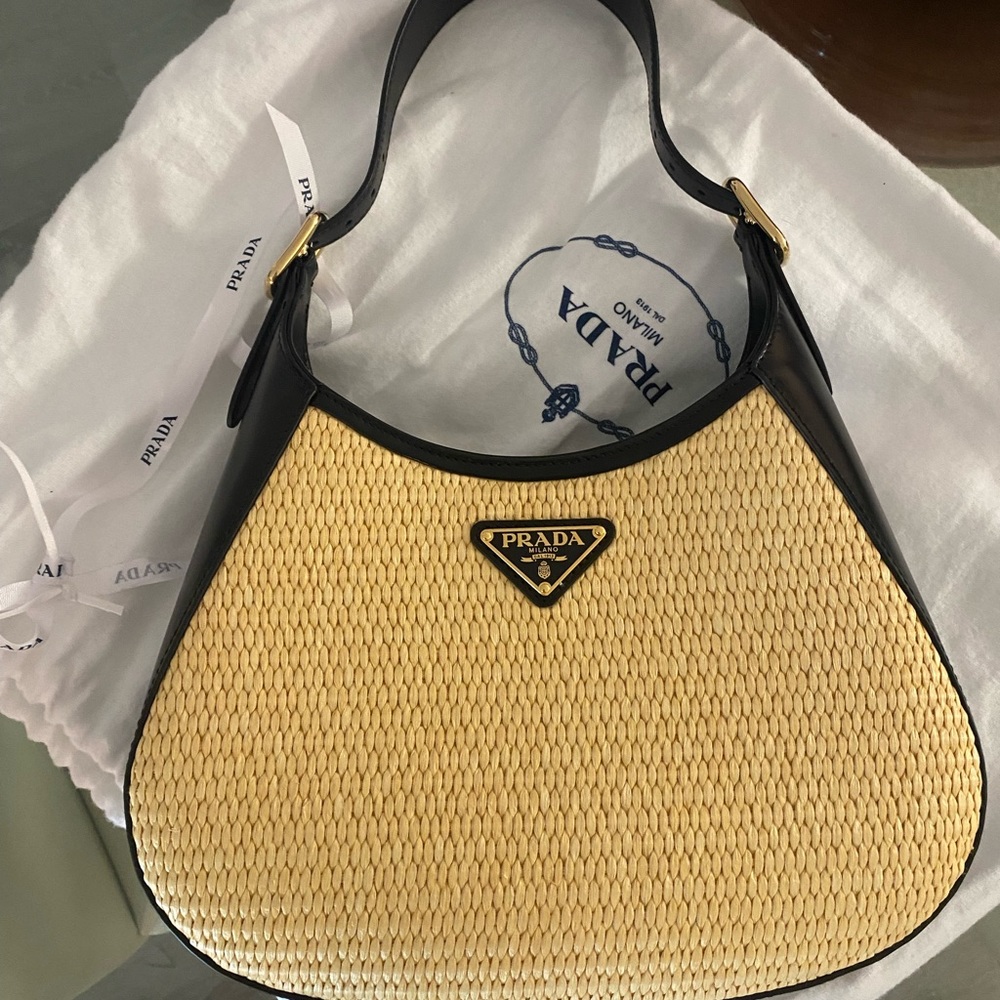 Prada Leather Raffia Shoulder Bag New Collection 2023 Not yet in USA!